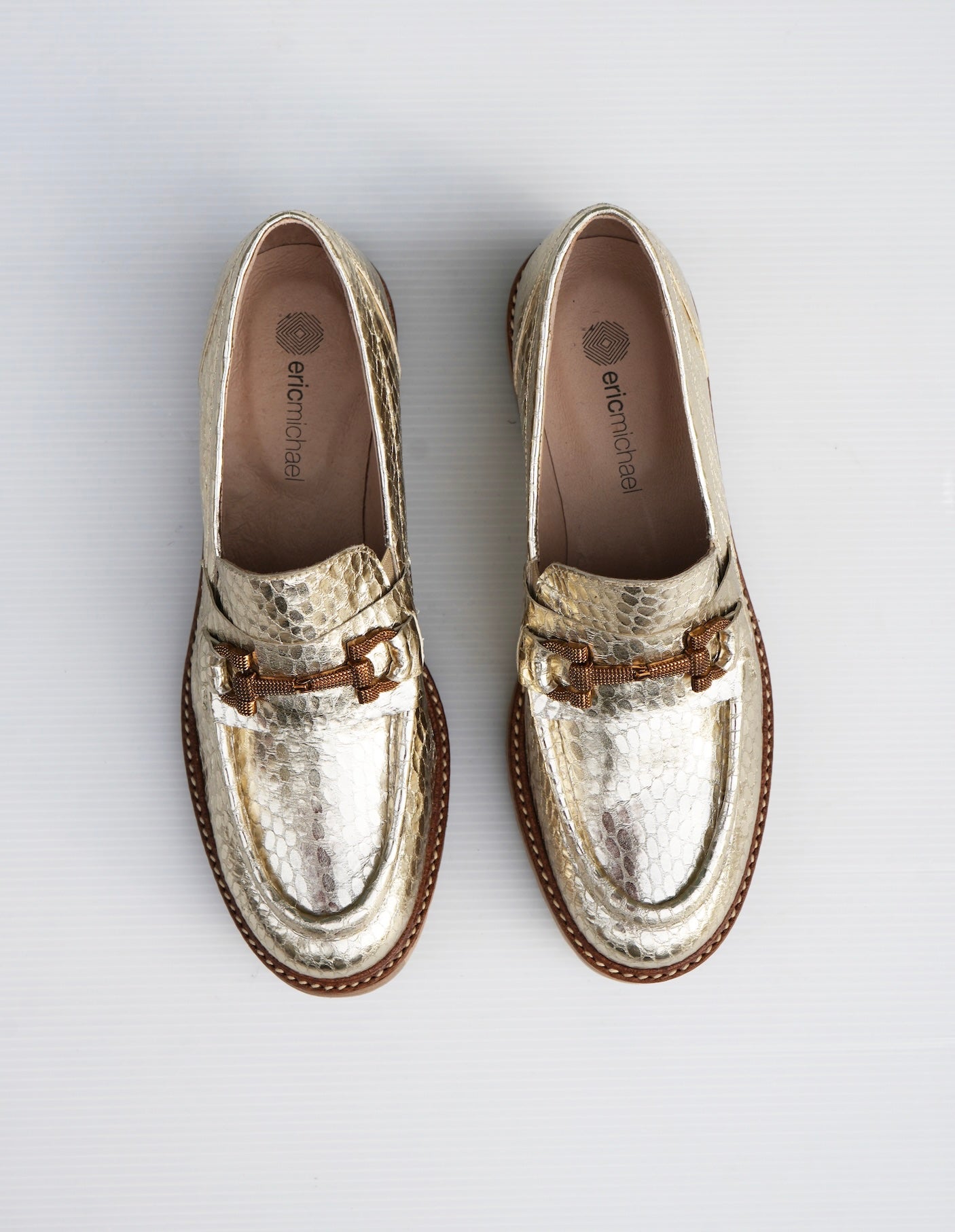 Textured Metallic Leather Loafers - Gold