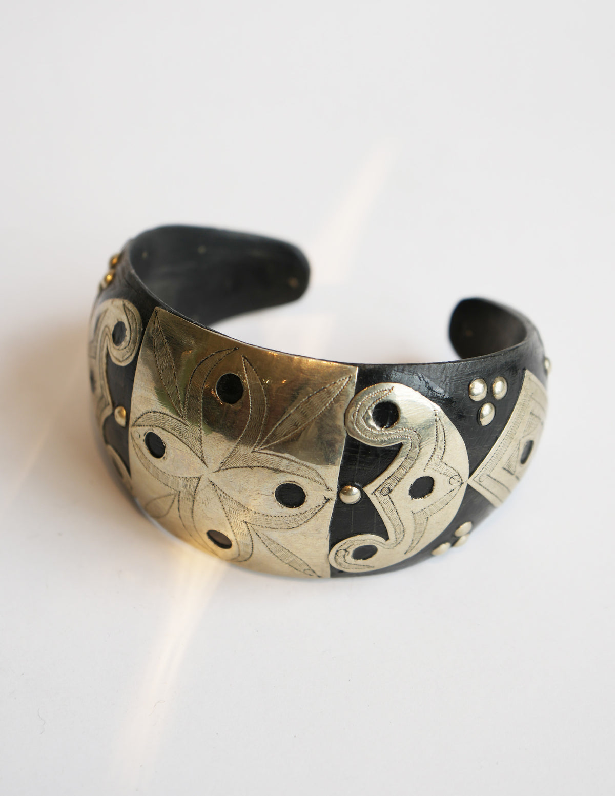 Large Tuareg Silver and Wood Cuff