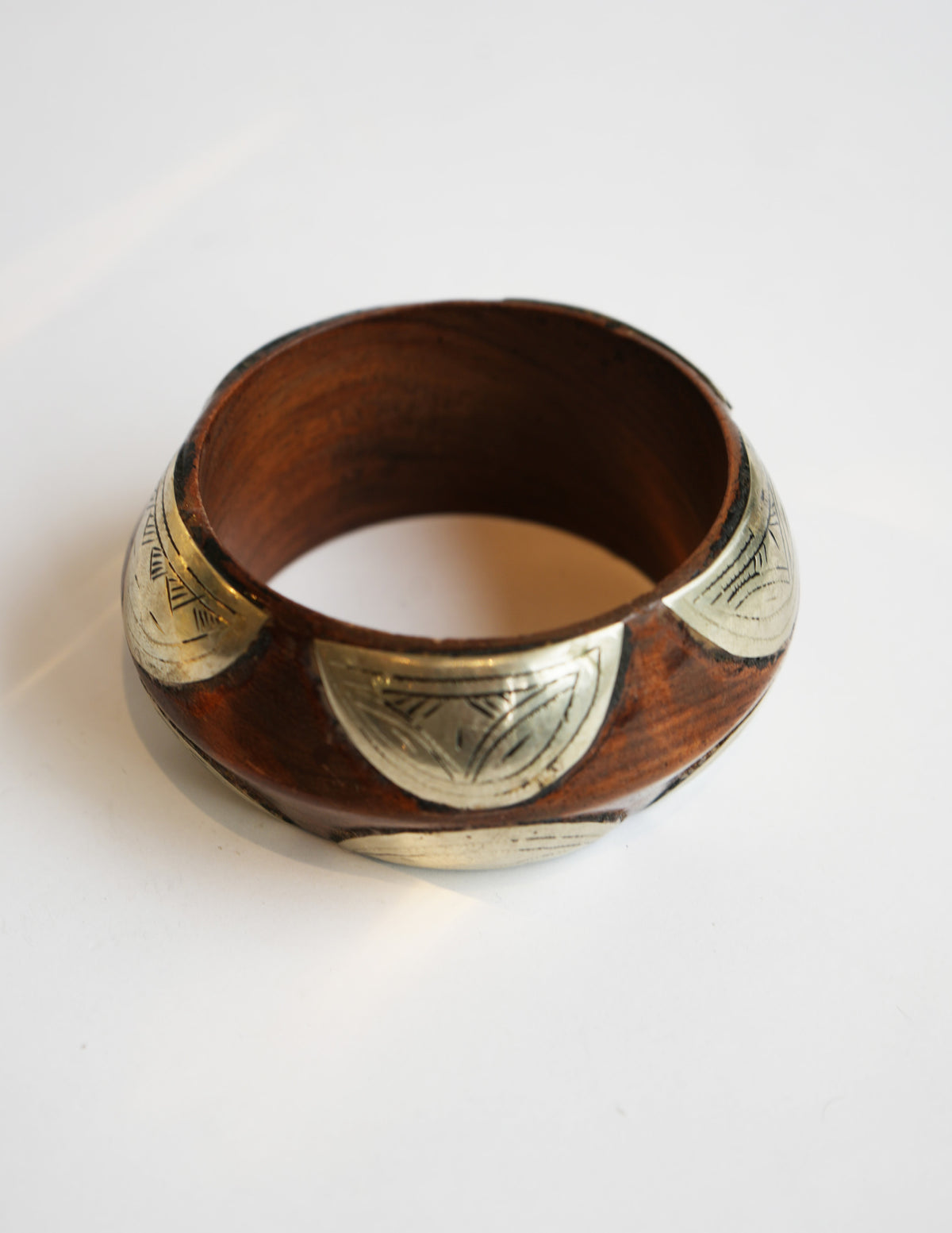 Large Tuareg Silver and Brown Wood Cuff
