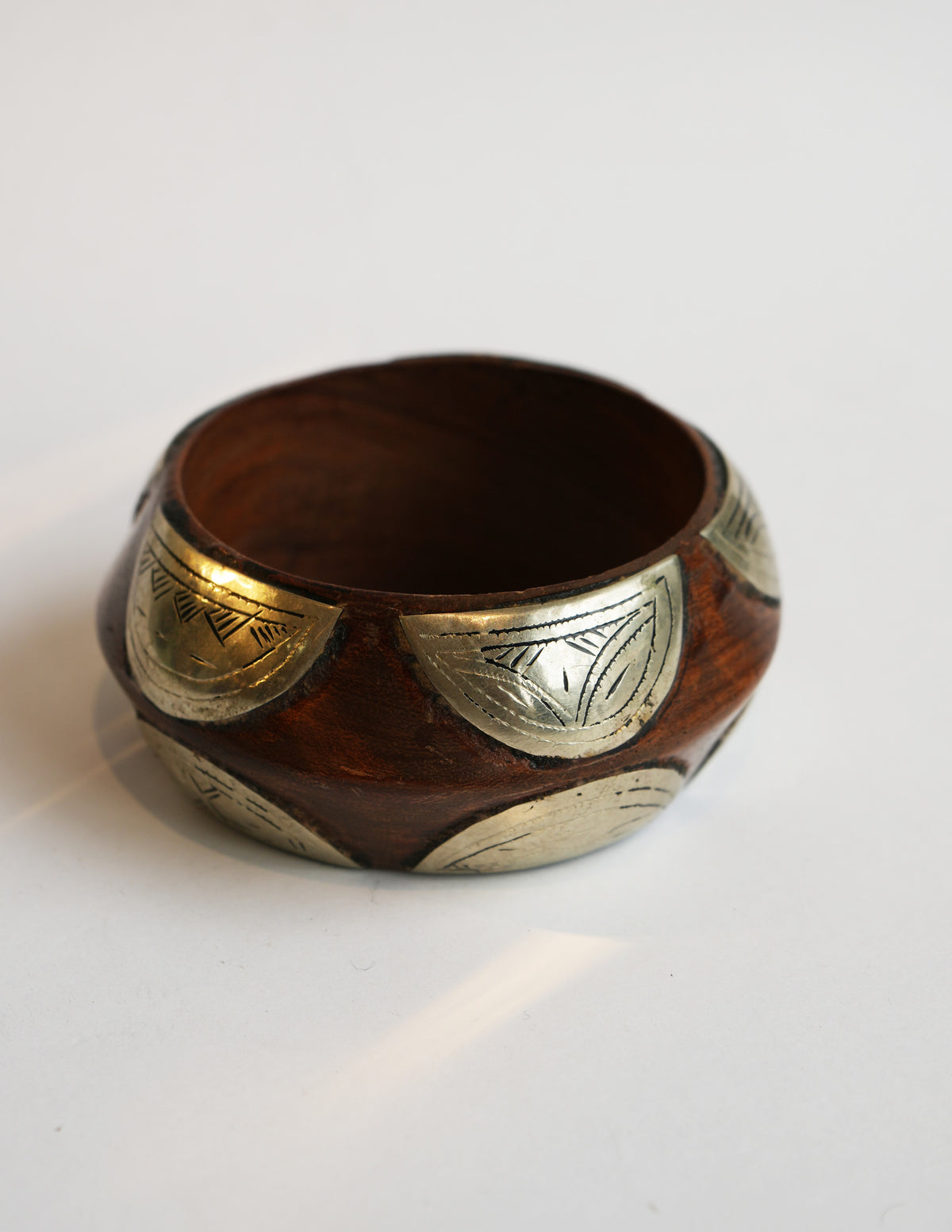 Large Tuareg Silver and Brown Wood Cuff