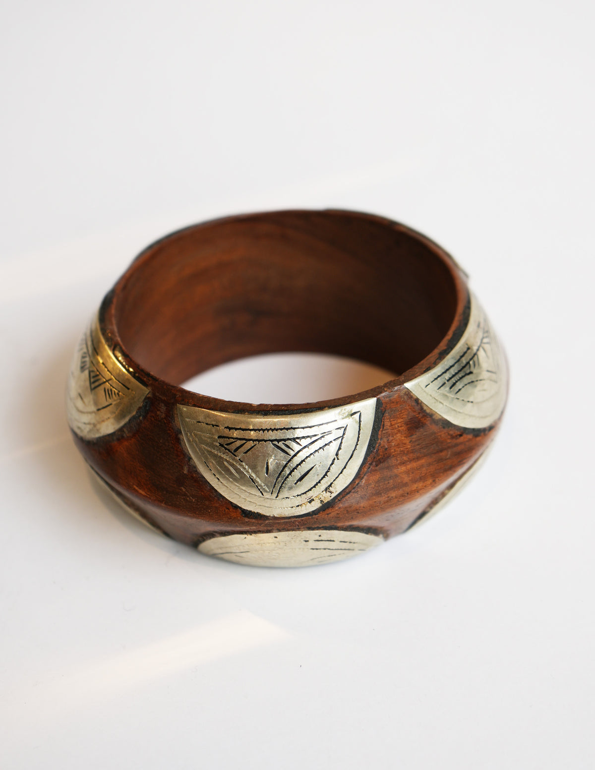 Large Tuareg Silver and Brown Wood Cuff