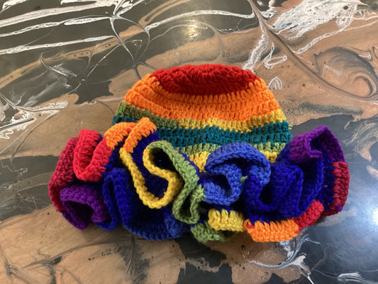 Crochet Flower bucket hat rainbow
