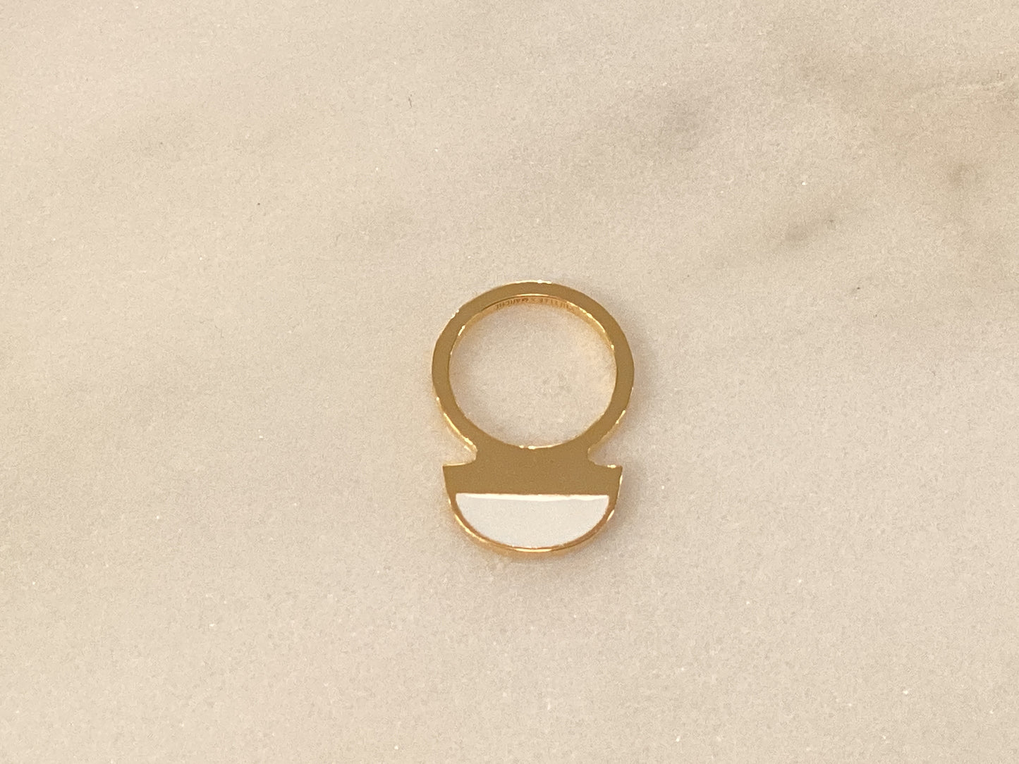 GOLD Vermeil Crescent White Enamel Ring -Diasporan Voyage