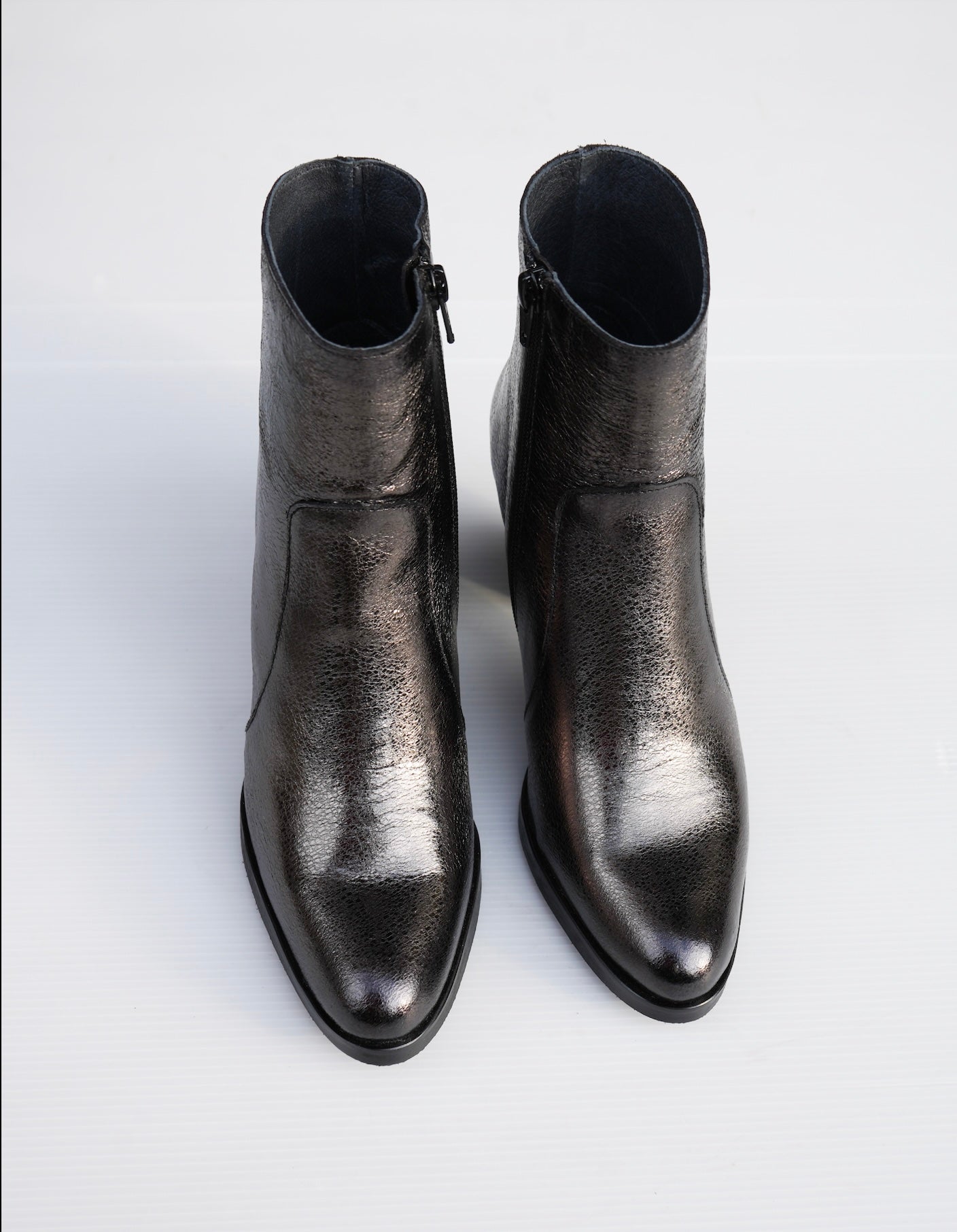 Pewter Leather Ankle Boots
