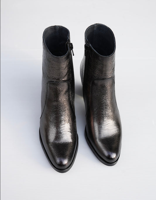 Pewter Leather Ankle Boots