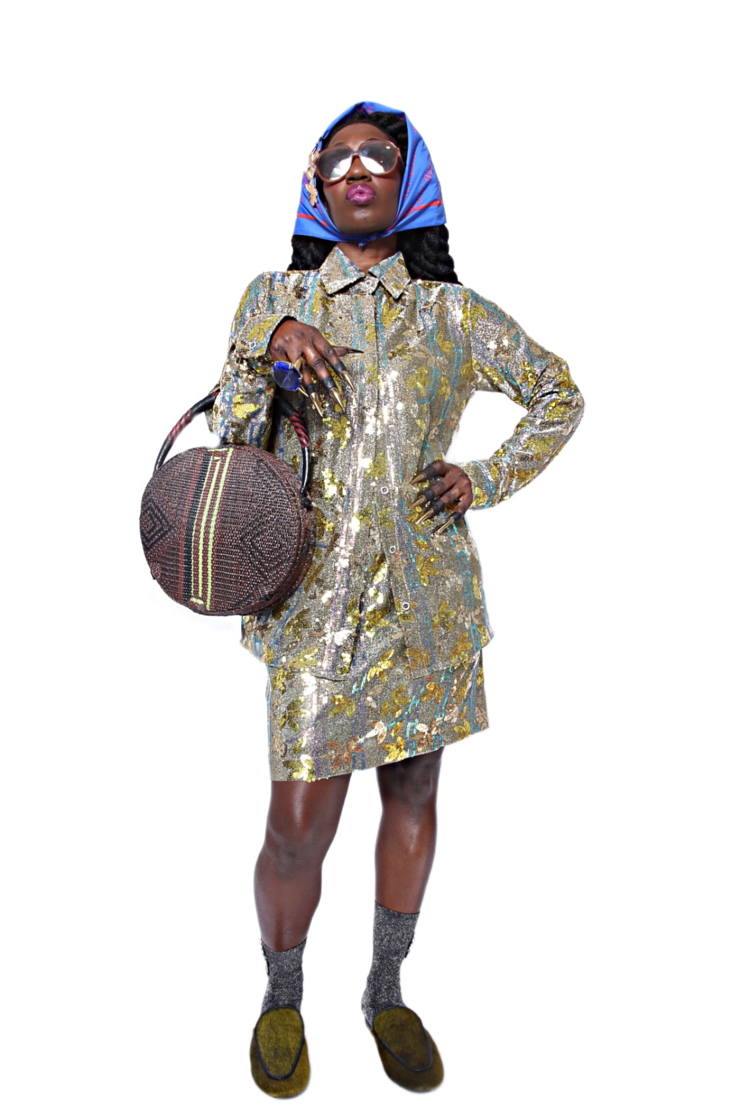 Madam Doré Sequined Metallic Gauze Mini Skirt