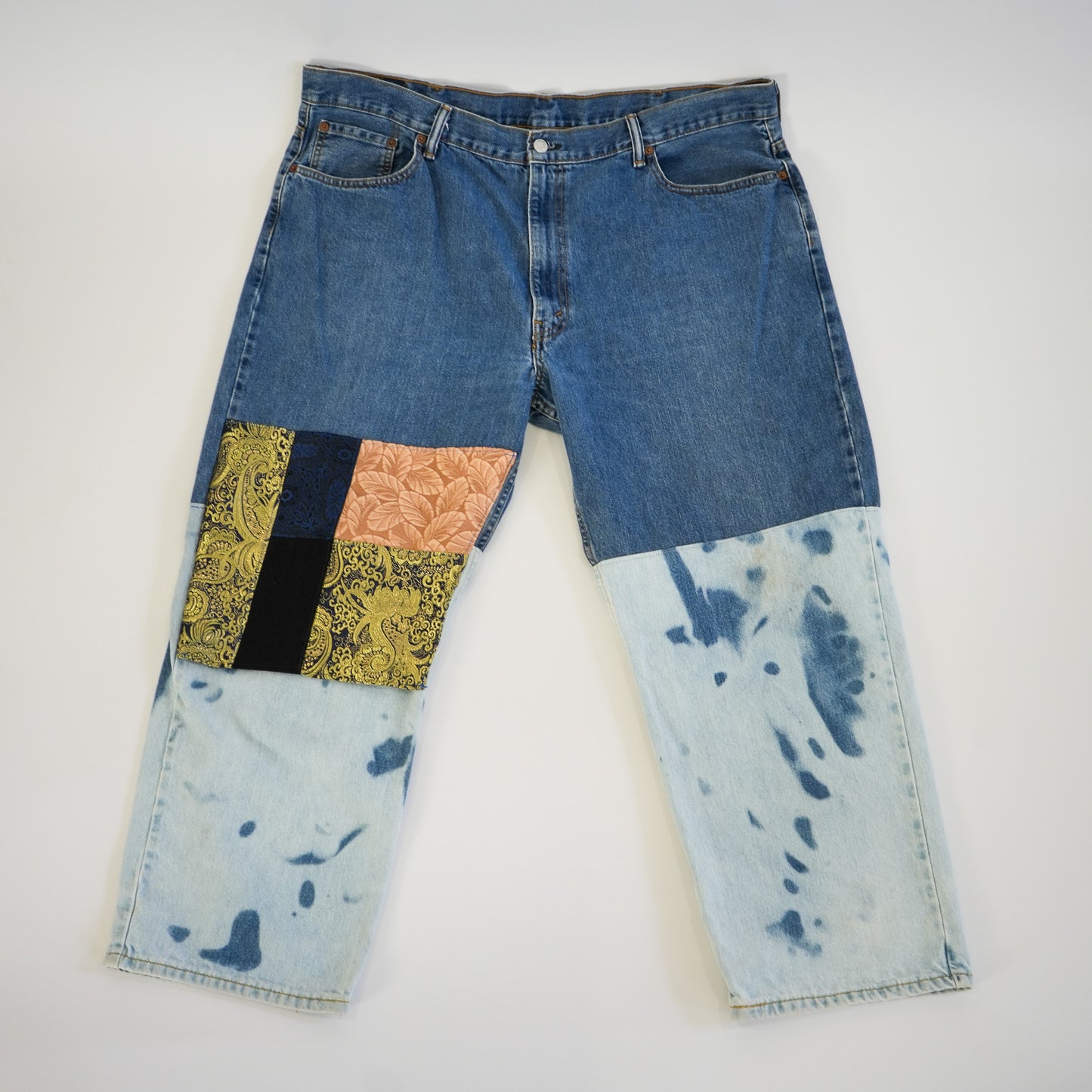 Brocade & Denim Patchwork Tie-Dyed Jeans (W 44)
