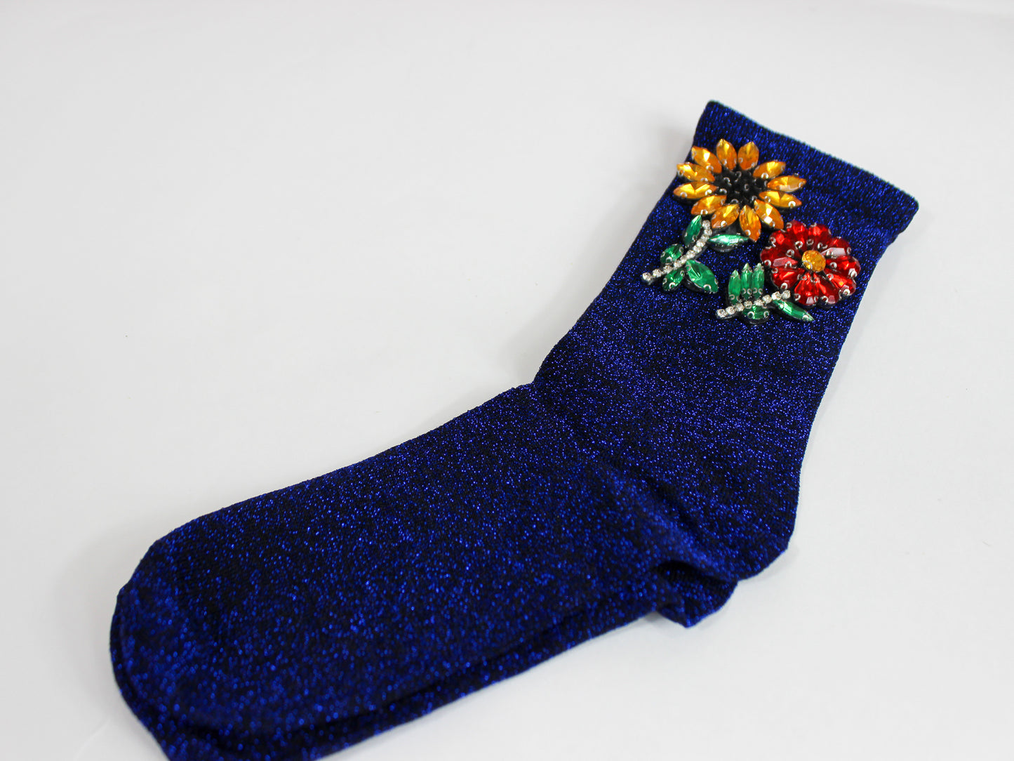 Flower Crystal Metallic Knit Socks